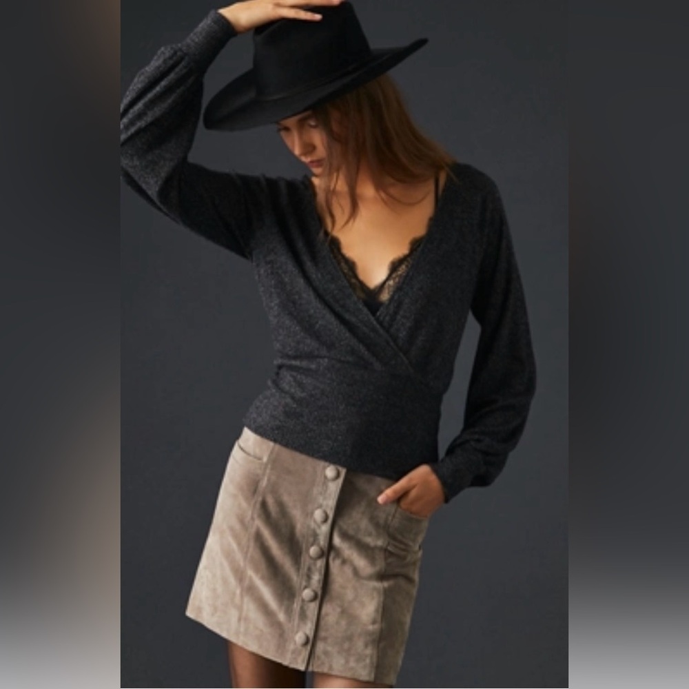 By Anthropologie Charcoal Ribbed Wrap Sweater. Size XXS